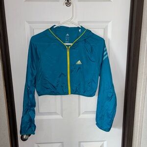 Adidas Women's Teal Rain Jacket with Yellow Trim
